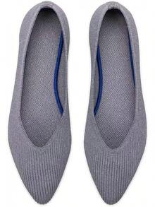 Womens Flat Shoes Classic Pointed Toe Flats Knitted Dress Shoes Soft Comfortable Dressy Flats Women - 灰色條紋 - 查看 6
