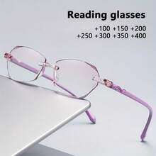 Fashion Diamond-Cut Reading Glasses, Luxurious Frameless Presbyopic Glasses, Ladies' Distance Vision Prescription Glasses - 粉色 - 查看 3