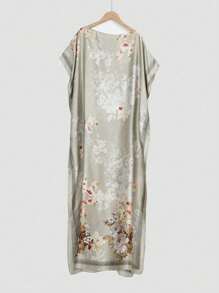 1 pièce Kimono en faux soie à imprimé floral, paréo de plage pour femmes avec protection solaire