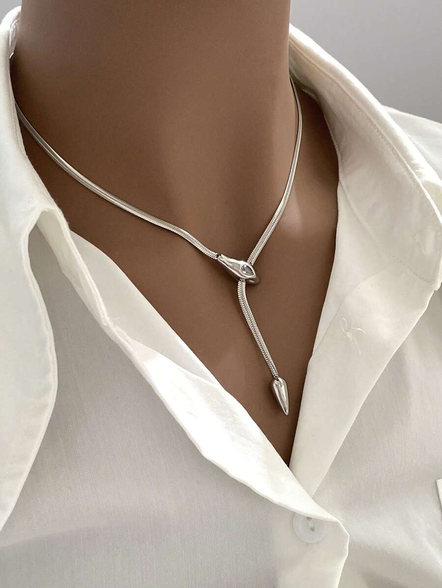 1 件优雅蛇骨项链，不锈钢蛇形链适合女性日常佩戴 - 蛇形項鍊 - 查看 1