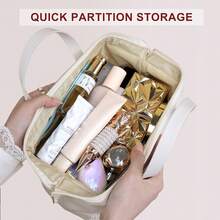 1 件防水 PU 皮革化妆包，大容量优雅手提包，适合日常必需品和洗漱用品，多功能拉链旅行化妆收纳盒，适合女士户外旅行，馈赠佳品