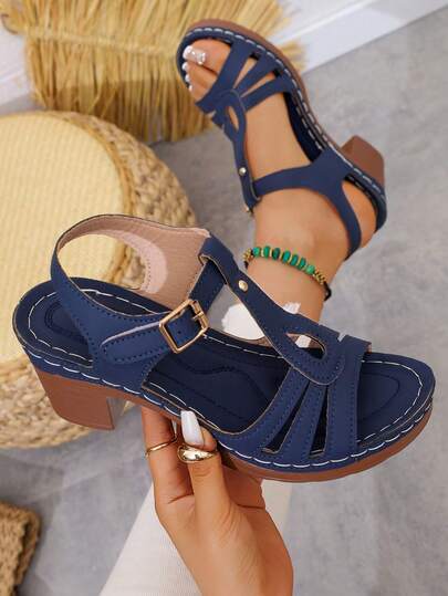 1 Pair Women Thick Sole Strap Sandals, Versatile Flat Comfort Sports Beach Shoes, Vacation Stylish Casual Shoes For Daily Wear, Fashion Simple Casual Shoes