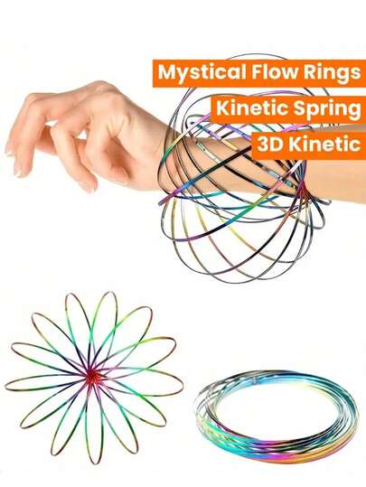 1PC Flow Ring Spinner Ring Arm Toy, 3D Kinetic Flow Rings Arm, Slinky Metal Infinity Loop Flow Rings Arm, Spinner Toy Mystical Flow Rings, Colored Magic Kinetic Spring Interactive Stress Relief Toy, Festival Accessories, Perfect For Party, Play