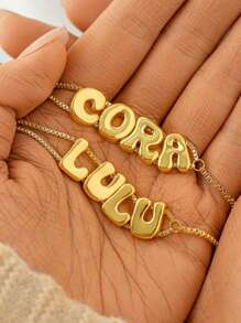 1 Peça Pulseira Personalizada Customizada com Nome Estilo Europeu e Americano em Ouro 18k, Pulseira de Algema Personalizada com Nome, Pulseira Minimalista, Estilo Acadêmico, Aplicação de Letra, Temporada de Volta às Aulas, Presente para Estudantes, Amigos e Melhores Amigos