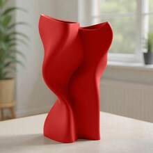 ORIZZONTE Modern Dual Wobble Sculptural Vase - Decorative Vase For Fresh Or Dried Flowers, Organic And Minimalist Design For Home, Office, Desk Or Shelf Decor, 14.9 * 12.1 * 24 Cm, 100% Made In Italy - Red - View 3