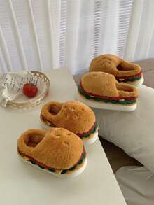 XIXITIAO Nuevas pantuflas unisex cómodas y cálidas con diseño creativo y divertido de hamburguesa, adecuadas para parejas, para uso en interiores con suela suave antideslizante - Amarillo - Ver 4