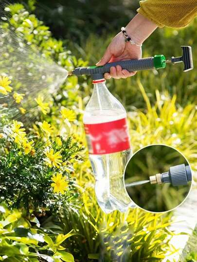 1 件可调节饮料瓶喷雾器，浇花喷头，压力雾化喷嘴园艺工具；可调节喷嘴花园喷雾器，塑料高压手动泵喷头适合标准饮料瓶，手持式植物浇水装置