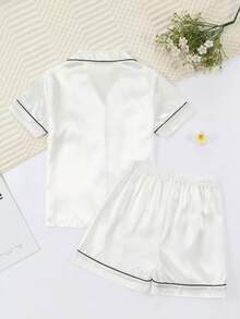 Girls Pajamas, Satin Silky Pjs Set Kids 2Pcs Button-Down Nightwear Sleepwear Gift For Kids - trắng - Xem 2