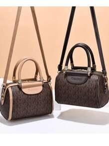 1pc Vintage Patchwork OL Style XMF Letter Print Handbag, Large Capacity Boston Shoulder Bag