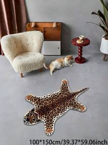 1 Pc Rectangular Printed Cute & Stupid Leopard Pattern Long-Fiber Polyester Door Mat; Machine Washable Carpet; Durable Rug For High Traffic Area; Non-Slip, Stain Resistant & Easy To Care Entryway Area Rug For Living Room, Bedroom, Dining Room, Bathroom, Kitchen, Balcony And More; Crystal Velvet Room Decor Stuff; Ideal Home Decor Stuff Choice