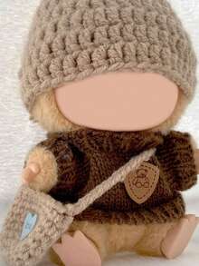 17cm First, Second, And Third Generation Bubu Pendant Baby Clothes Brown Bear Sweater Set Knitted Thread Sweater Hat Clothes (Clothes Only) - Knitted 3 Piece Set - View 8