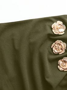 EARO Women Elegant Slim Front Slit Design Skirt, Versatile - Army Green - View 5