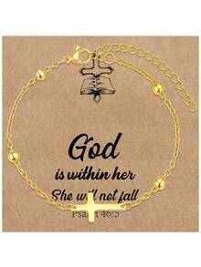 1 件女士十字架仿珍珠青瓷串珠手链套装，时尚西部牛仔风格十字架串珠手链叠戴套装，时尚珠宝礼品，信仰礼品，基督教礼品，友谊礼品