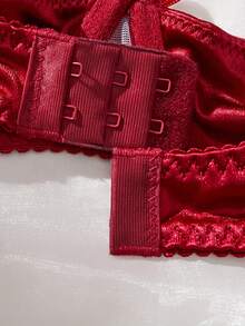 两件套勃艮第红色蕾丝透明性感内衣带钢圈，欧式法式贴身衣物 - 酒紅色 - 查看 4