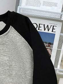 Sudadera holgada de manga larga con estampado de eslogan y fideos para adolescentes, adecuada para la escuela, vacaciones, compras, deportes y otras ocasiones, otoño/invierno - Gris - Ver 5