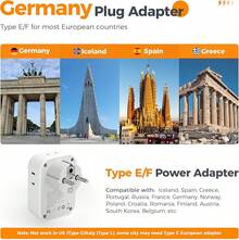 Adaptador Europeo Viaje, Universal Europa Adapter con 4 Salidas CA, Cargador Tipo C con 3 USB (2 USB C), Travel Essentials Americano/México a Europea para Italia, España, Francia - Tipo F/F - Alemania - Ver 2