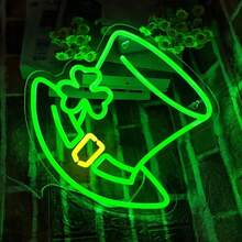 A St. Patrick'S Day Neon Sign Decoration Featuring A Dimmable Hat, Perfect For Wall Decor, Showcasing A Lucky Clover Hat For Spring Parties, Bars, LED Lights For Home, Garden, And Bedroom Gifts.