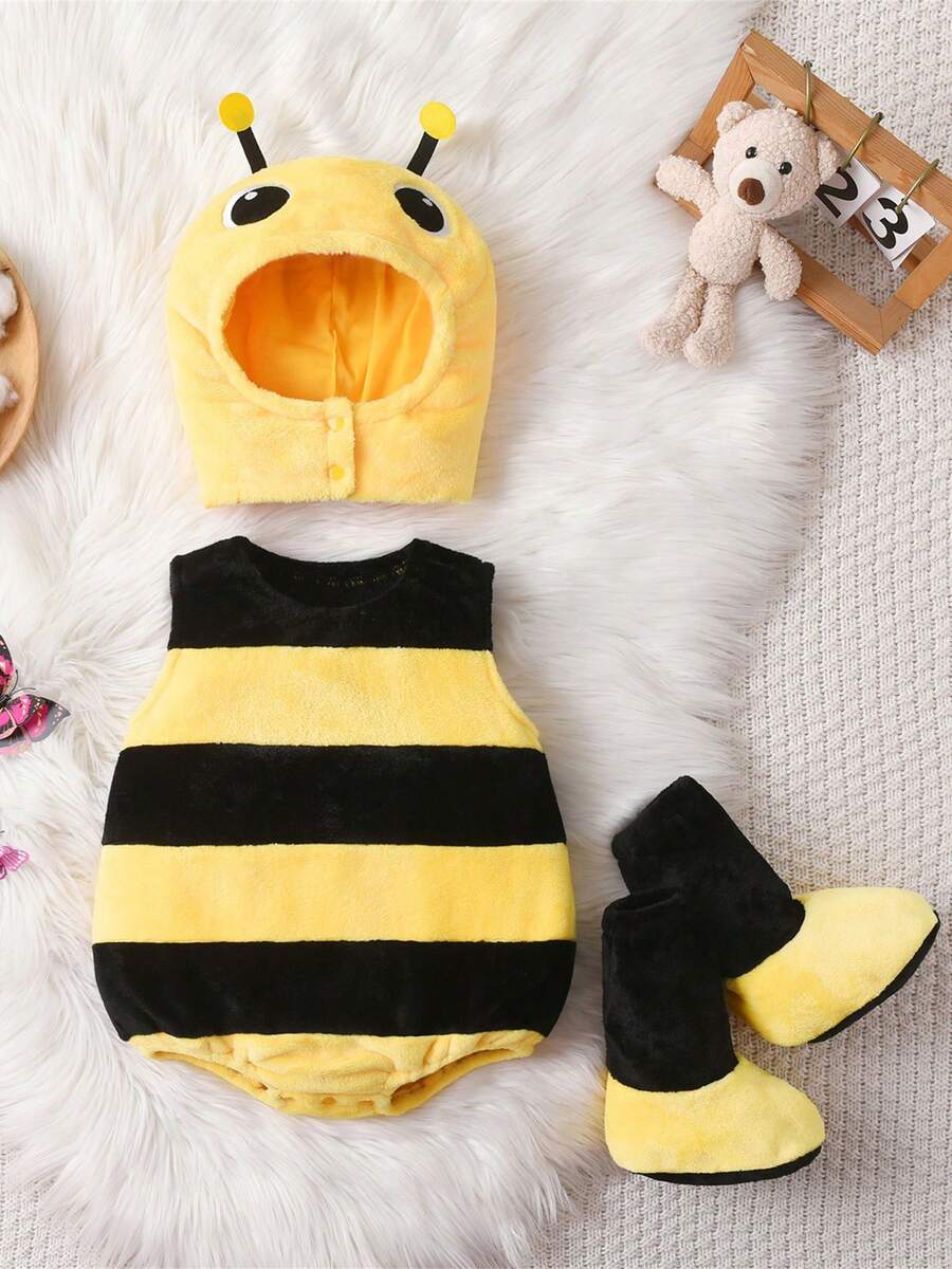 Baby Boy Girl Halloween Costume Animal Costume Plush Sleeveless Crew Neck Romper Hat Shoes Party Clothes - Yellow - View 1