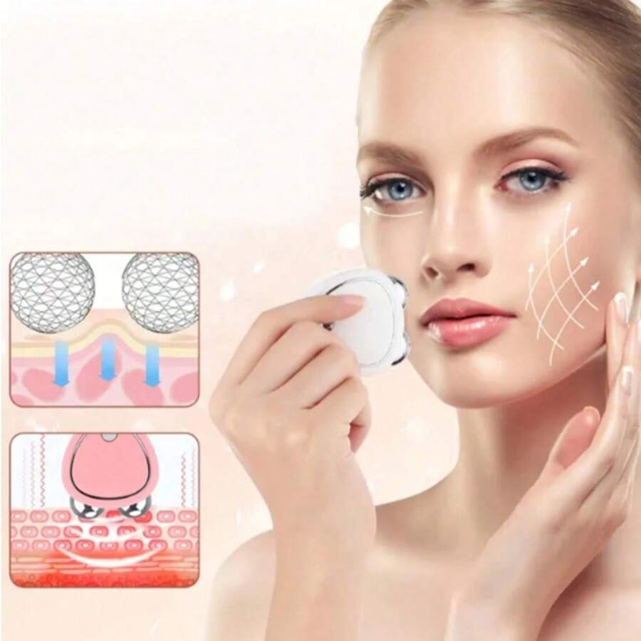 1 Masajeador Facial Recargable, Mini Rodillo de Masaje Microcorriente para Lifting Facial, Reducción de Arrugas, Adelgazamiento, Limpieza, Rejuvenecimiento y Reafirmación, Aparato de Belleza para Cara y Cuello, Masajeador Facial con 3 Niveles de Intensidad, Fácil de Llevar, Ideal para Viajar y Usar en Casa, Rosa