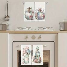 4pcs Vintage Rose & Perfume Bottle Floral Kitchen Towels, Multifunctional Absorbent Lightweight Super Soft Fiber Towels, Gift For Fragrance Lovers, Suitable For Home, Kitchen, Dinner, Wedding For Bathroom Kitchen Decor Dish Cloths Kitchen Towel - Multicolor - View 7