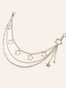 1 件男士三重金属链带星星吊坠空心吊带夹适用于工装裤秋冬配饰万圣节服装，适合青少年、青年、男士、休闲、户外、运动、度假、毕业礼物、生日、日常穿着 - 銀色 - 查看 2