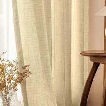 1pc Bohemian Solid Semi-Sheer Linen-Like Curtain, Pole Pocket Top, Easy Hanging, 180gsm Linen Fabric, Filters Light, Provides Privacy, Minimalist Elegant Home Decor Curtain, Calm And Comfortable Visual Experience, Suitable For Bedroom, Living Room, Bathroom, Kitchen, Closet, Office