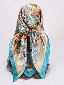 1 件简约印花方形围巾，新款春季时尚女士头巾，可用作腰带、包包装饰、丝带、头带或头巾头巾、发带、头带，非常适合装扮您的外观 - 湖藍色 - 查看 1