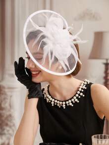 1 件 Ffascinators 女士帽子，精美茶会帽，优雅的 1950 年代肯塔基德比帽，羽毛发夹，适合新娘婚礼派对，鸟笼面纱头带，花朵，1920 年代赛马头饰，复古布里奇顿软呢帽，贝雷帽，50 年代服装教堂帽，黑色面纱，适合葬礼，1940 年代礼服，维多利亚帽，药盒帽，洛丽塔配饰，适合女性，女孩生日，母亲节，万圣节，圣诞节礼物