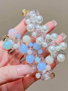 1 件/2 件女士优雅仿珍珠电话线发圈、马尾辫发夹、波西米亚风格发饰、发圈、发绳 - 彩色 - 查看 3