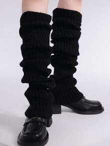 1 Pair Of Solid Color Vertical Striped Socks For Girls, 40CM/50CM/70CM, Autumn And Winter Style, Warm Decoration Sweet And Cute Socks For Spring, Autumn And Winter