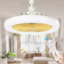 1 pièce Ventilateur-Lampe, Trois vitesses de vent, 3 couleurs, 3000K-6500K, Gradable, LED, Avec Télécommande, Blanc, Douille E26/E27, Abat-jour en cristal amélioré, Pour Chambre, Cuisine, Buanderie, Placard
