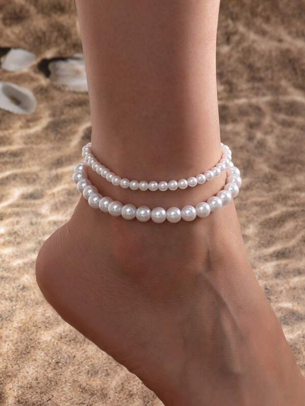 1pc Fashion Minimalist Pearl & Baroque Pearl Women Anklet