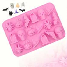 1pc 18-Cavity Silicone Halloween Chocolate Mold, Cake Decorating Mold, Handmade Spider & Bat Epoxy Resin Mold - Multicolor - View 5