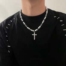 1 件时尚嘻哈朋克冰裂珠仿珍珠串珠项链适合男女日常佩戴 - 彩色 - 查看 8