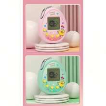 Consola de juegos portátil, Consola de juegos electrónica de mascota virtual estilo nostálgico Genie, en color rosa y morado, con juego de romper huevos, mini consola de juegos electrónica portátil, llavero pendiente con decoración de huevo de mascota virtual, casual