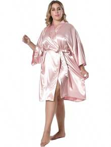 Women Silky Satin Robe Wedding Bridal Party Bride Bridesmaid Robes Kimono Loungewear Dressing GownsHalloween Christmas New Year 2026 - 灰色 - 查看 11