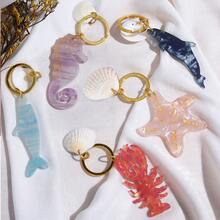 可爱海洋主题钥匙扣，海马、海星、虾、贝壳装饰，简约设计，适合暑假、上学、汽车等场合，哥特风、Y2K风格，圣诞节礼物，可作包包挂饰，送给老师、朋友、姐妹的礼物创意