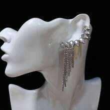 1 Par de Pendientes Colgantes de Flecos con Rhinestones Geométricos Exagerados de Moda