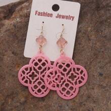 1 par de brincos femininos estilo Lucky Flower Hollow Drop, adequados para uso diário, primavera/verão