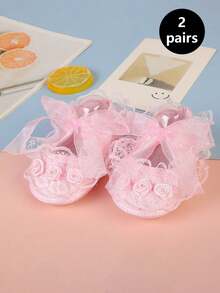 2/1 par de zapatos de bebé de princesa, nuevo diseño con moño, suela suave y ligera, adecuado para niños pequeños, primavera y otoño - Multicolor - Ver 34