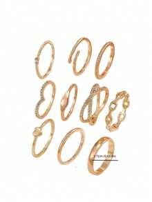 10 件/套独特简约十字交叉水钻戒指，时尚百搭女士戒指套装