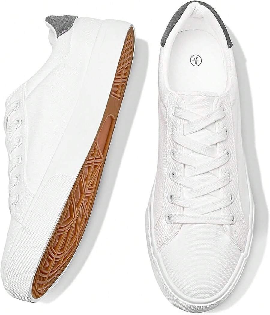 Mens Canvas Low Top Lace Up Casual Sneakers In White And Black - Sữa trắng - Xem 1