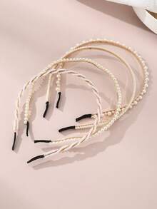 4 件女士时尚仿珍珠头带，简约百搭，适合新娘、发带、发箍、秋季