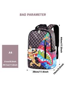 1pc Unisex Plaid Print School Backpack, Large Capacity, Adjustable Shoulder Straps, Zipper Closure, Polyester Lining, Water-Resistant & Durable Fabric, Suitable For Commuting, Daily Use, Back-To-School Gift