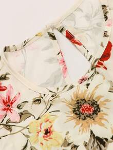 新款时尚优雅花卉印花长袖女长裙春秋季（不含腰带） - 杏色 - 查看 7