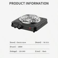 SOKANY SOKANY Electric Stove, Electromagnetic Stove Table, Portable Cooking Electric Heating Plate, 1000W High Power, 5-Speed Temperature Control, Stainless Steel Surface, Heating Indicator Light, Built-IN Temperature Control, Overheating Protection.Suitable For All Cookware, Very Suitable For RV/Family/Camping/Apartment/Laboratory