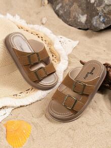 儿童时尚拖鞋，夏季新款简约复古风格女童沙滩凉鞋，男童休闲软底户外淋浴系带拖鞋，适合大童