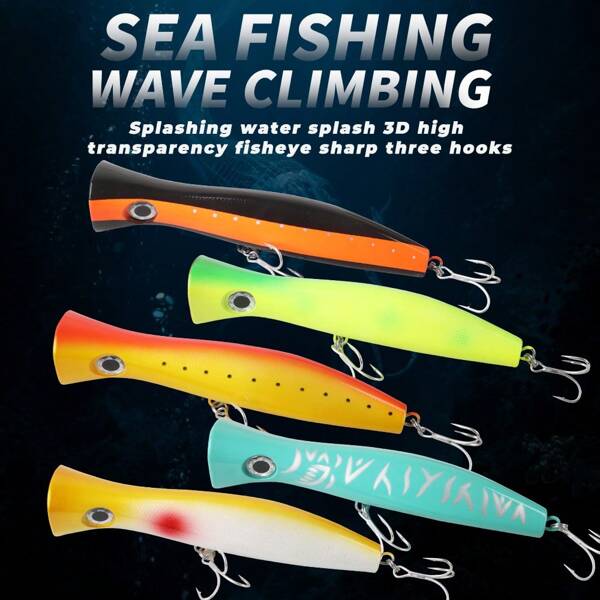Leurre de pêche en plastique artificiel à tête de popping de 19 cm et 120 g avec 2 hameçons triples, yeux 3D et effet fluorescent. Style de nage flottante pour la pêche au gros