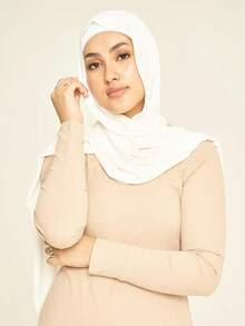 1pc Natural Solid Color Muslim Chiffon Hijab Scarf - White - View 3