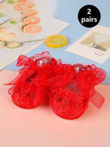 2/1 par de zapatos de bebé de princesa, nuevo diseño con moño, suela suave y ligera, adecuado para niños pequeños, primavera y otoño - Multicolor - Ver 35